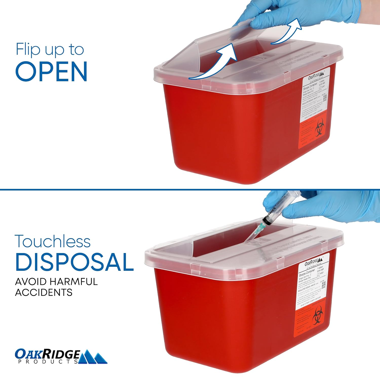 Large Sharps Container for Home Use and Professional 1 Gallon (2-Pack), Biohazard Needle and Syringe Disposal, Pop Up