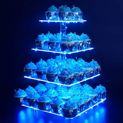 4 Tier Cupcake Stand with Blue Lights, Cupcake Tower Stand 50 Cupcakes