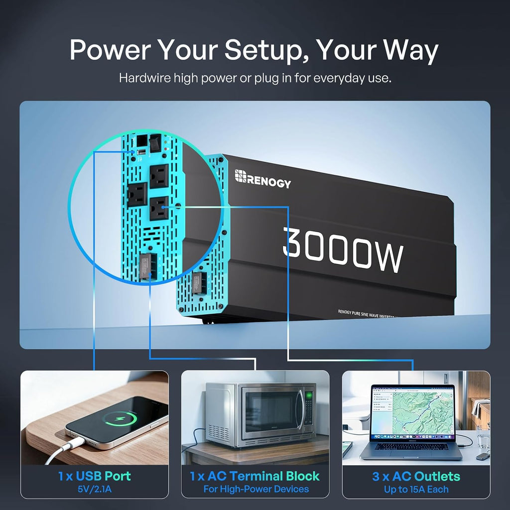 Inverter P2 3000W Pure Sine Wave Inverter 12V DC to 120V AC Converter for Home, RV, Truck, Camping, Trailer, with