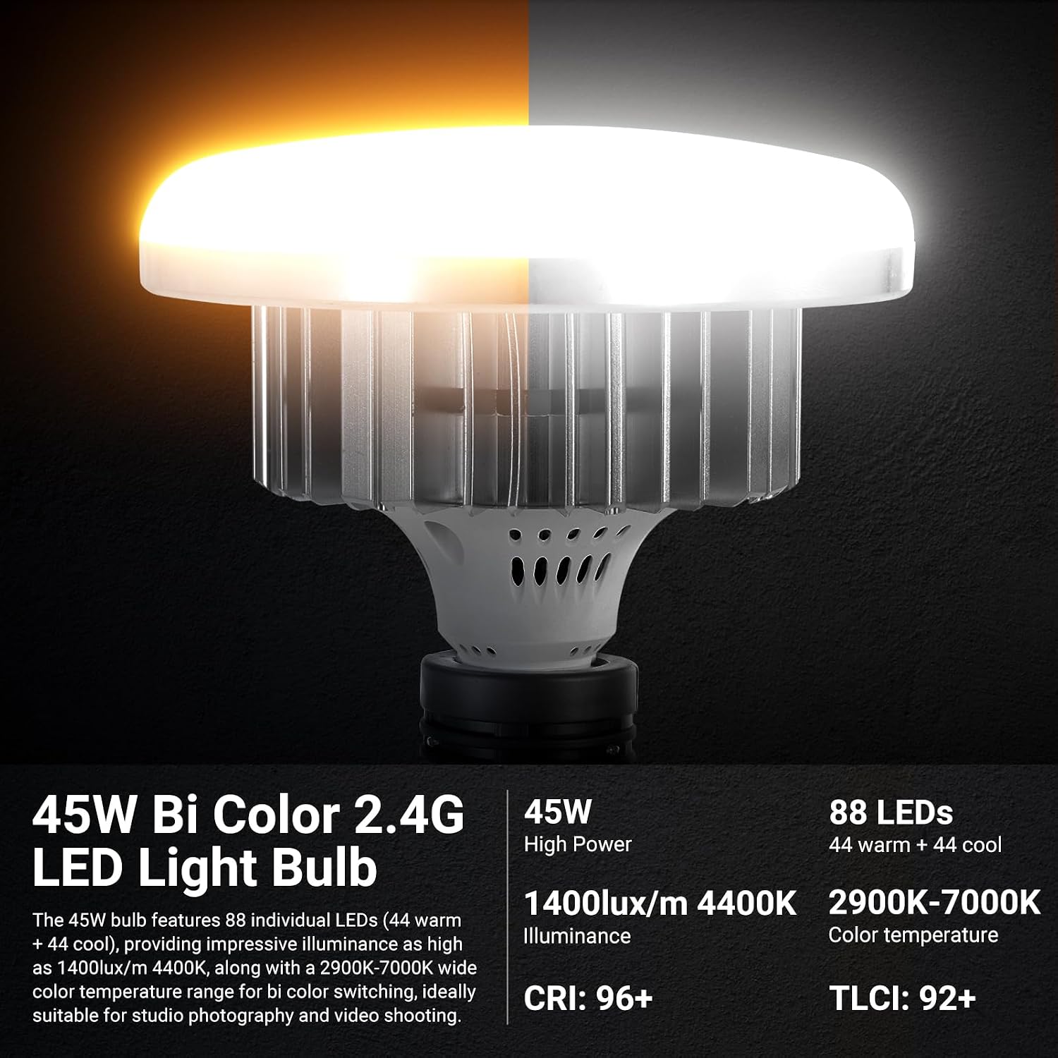 24"x24" 450W Equivalent Softbox Lighting Kit w Tripod Stand, NK104 | 45W Bi Color 2.4G LED Bulb, Remote, 10 Channels