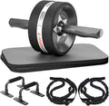 Ab Rollers Wheel Kit, Exercise Wheel Core Strength Training Abdominal Roller Set with Push Up Bars, Resistance Bands