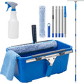 Window Cleaning Kit with 6ft Long Handle, 3 Gallon Bucket,14" Squeegee,15" Microfiber Scrubber,Spray Bottle