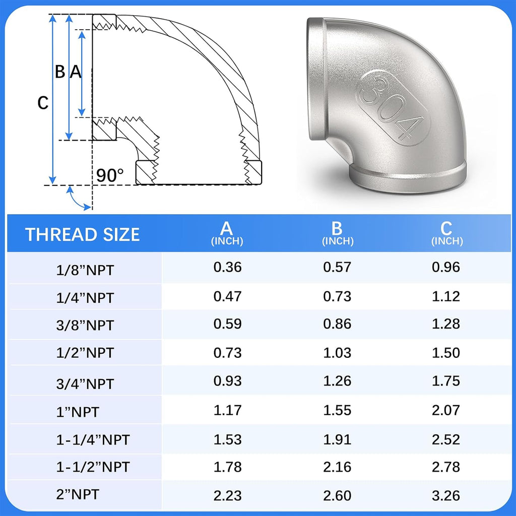 ChillWaves 304 Stainless Steel Pipe Fitting, 90 Degree Elbow 1" NPT Female x 1" NPT Female Thread Adapter(3-PACK)