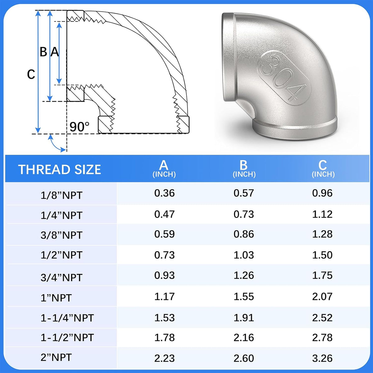 ChillWaves 304 Stainless Steel Pipe Fitting, 90 Degree Elbow 1" NPT Female x 1" NPT Female Thread Adapter(3-PACK)