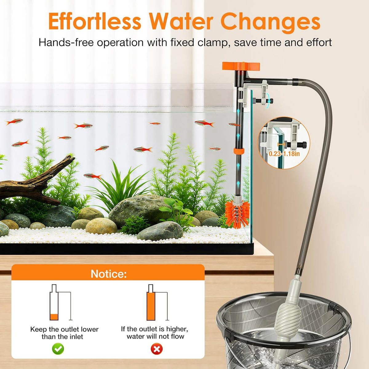 Aquarium Siphon Gravel Cleaner Manual Water Changer Kit, Small