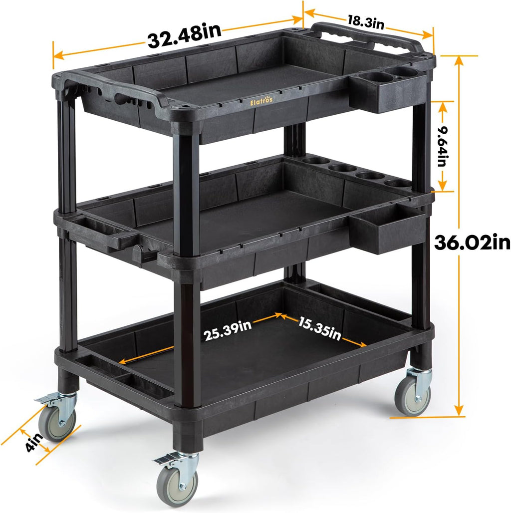 3-Shelf Heavy Duty Rolling Utility Cart, 32.4 x 18.3 in