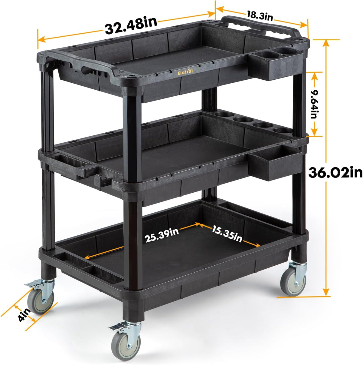 3-Shelf Heavy Duty Rolling Utility Cart, 32.4 x 18.3 in
