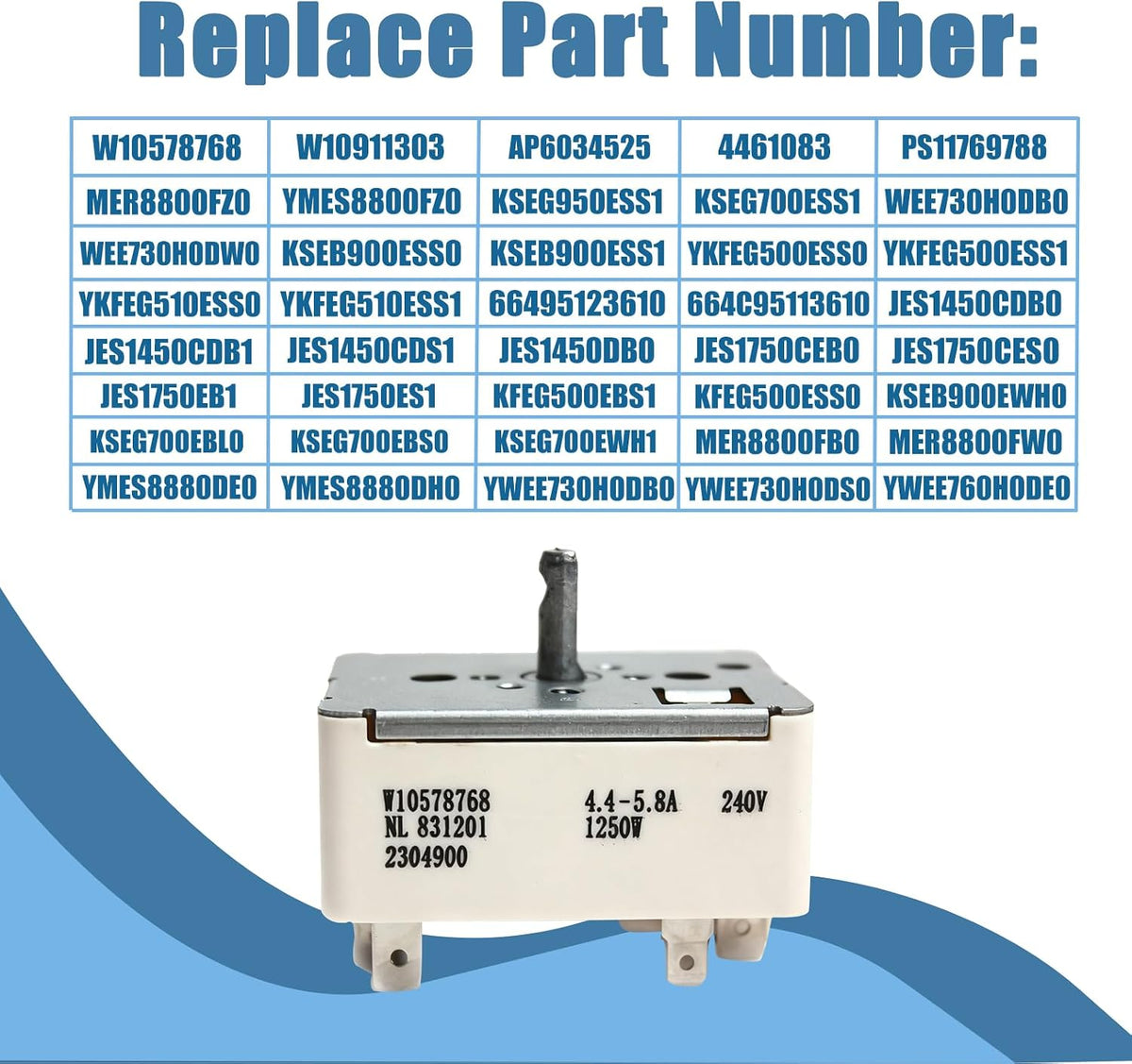 W10578768 Upgraded Oven Range Infinite Switch Compatible with Whirlpool Maytag KitchenAid Jenn-Air Amana Magic Chef Admiral Norge Roper Replacement W10911303 AP6034525 4461083 PS11769788