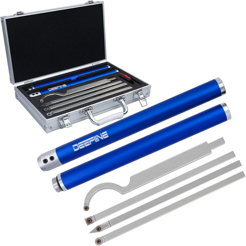 Carbide Tipped Wood Lathe Turning Tool Set with Aluminum Alloy Box | Includes Swan Neck Hollowing Tools and