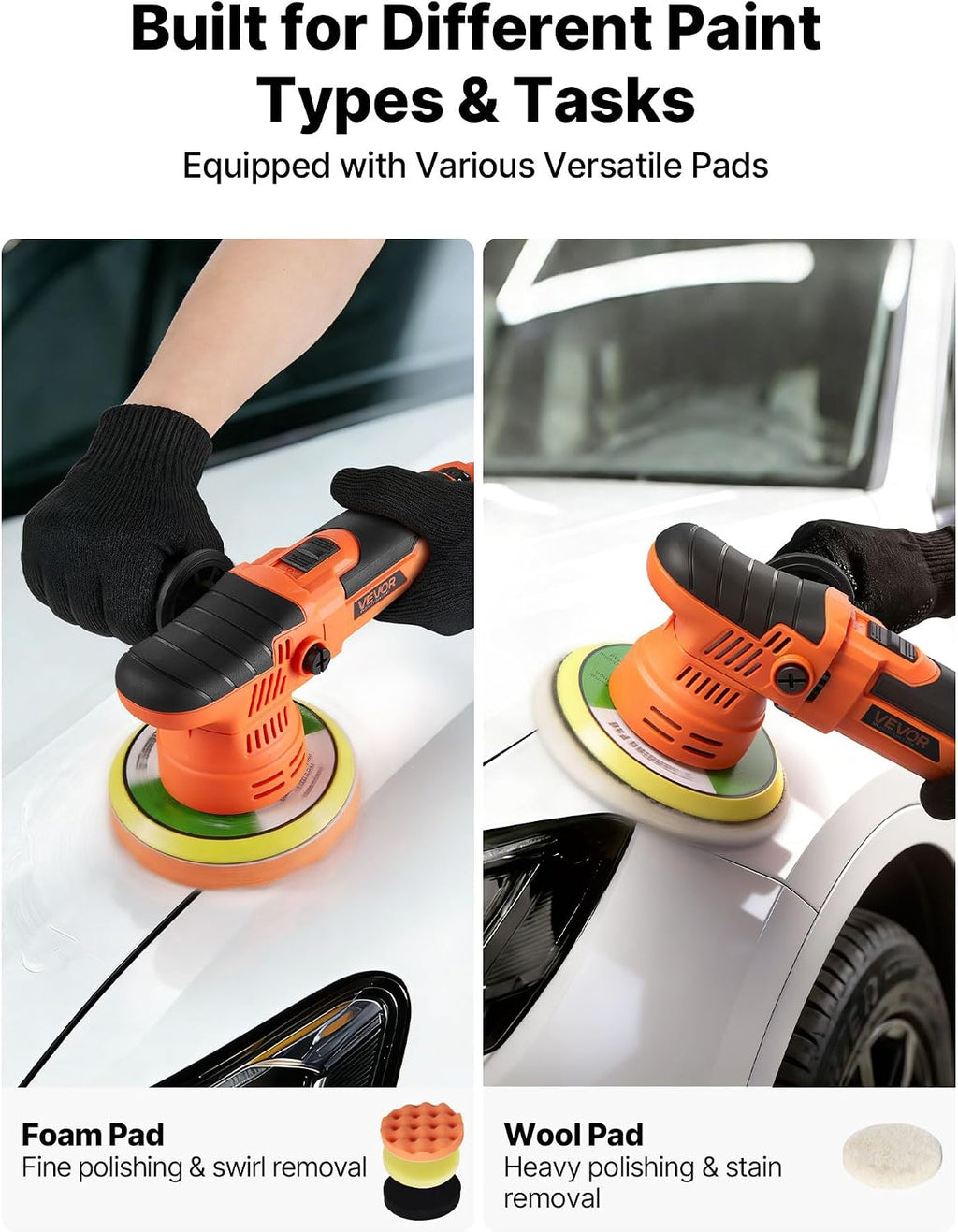 Car Buffer Polisher, 6-Inch Dual Action Polisher Buffer Waxer, 650W 6 Variable Speeds 2000-6800RPM Random Orbital