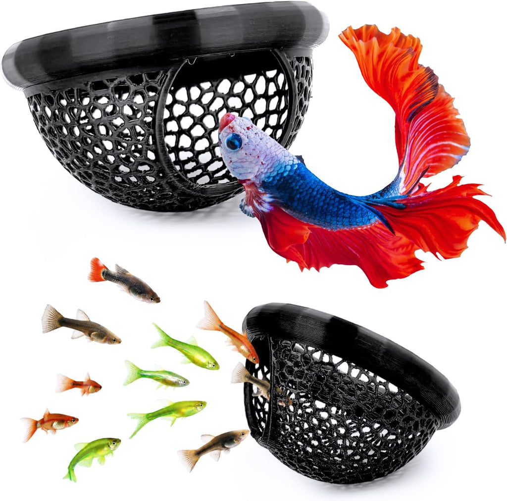 2Pcs Floating Betta Hammock & Shrimp Shelter, Beta Hide Cave and Resting Spot, Fish Feeding Rings, Safe Aquarium