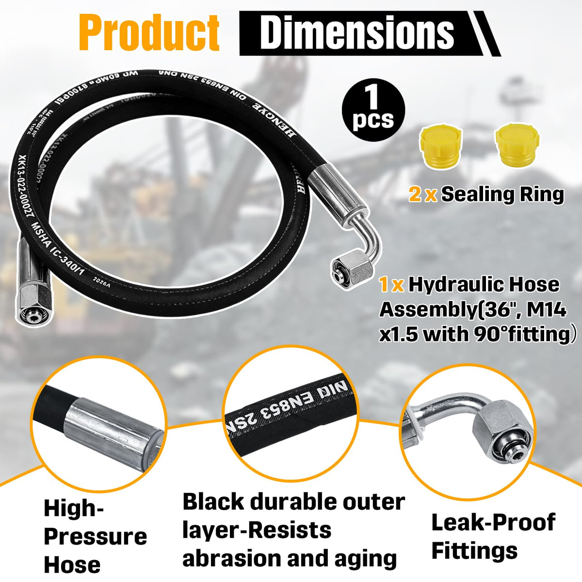 Mini Excavator Hydraulic Hose M14x1.5 x 36 Inches Compatible with AGT