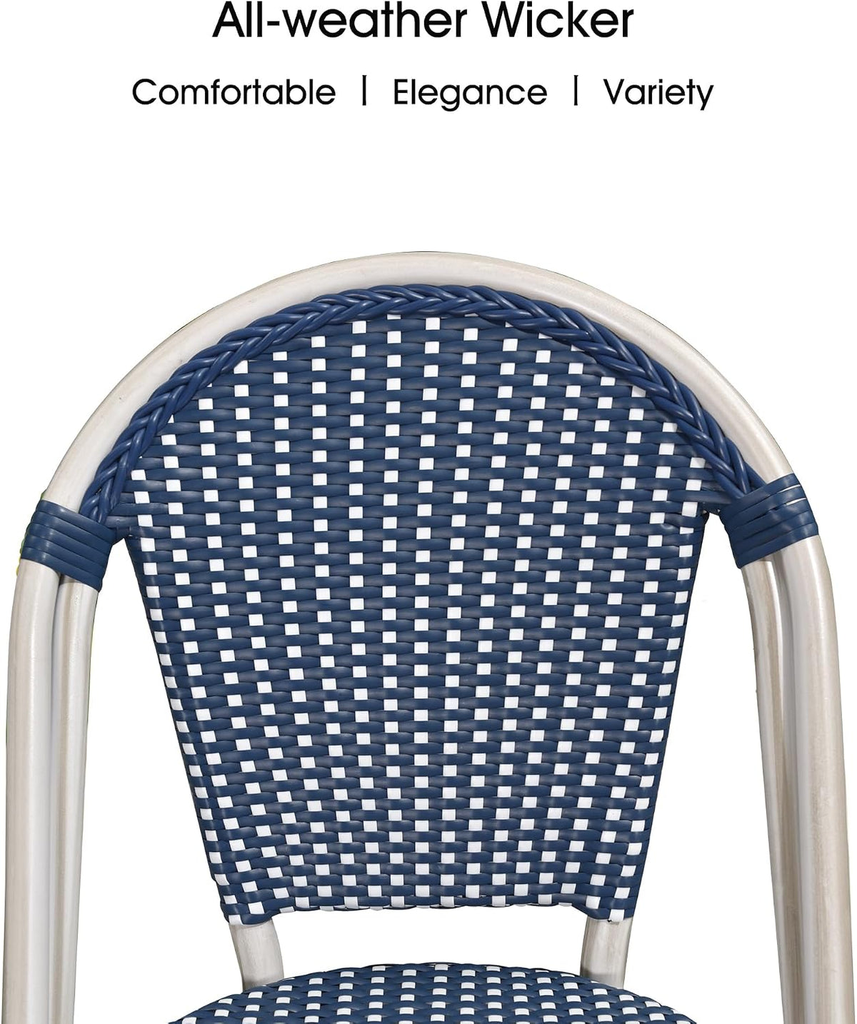 French Bistro Dining Chairs Set of 4, White Finish, Deep Blue