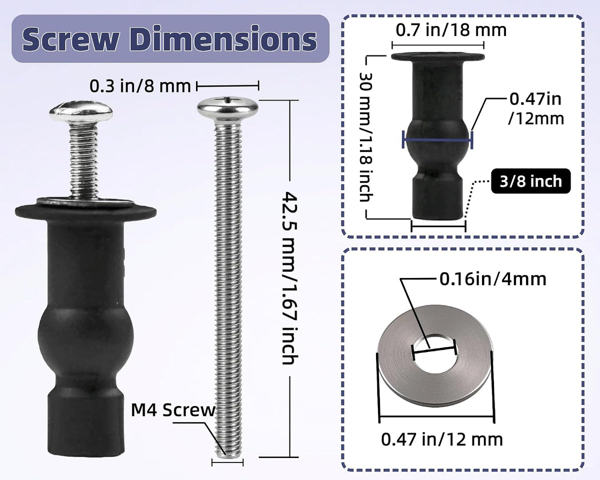 3/8" Dia Toilet Seat Screws Replacement Kit for Select Kohler One-Piece Toilet - Top Mount Hinges Toilet Bolts with Rubber Anchor Nuts, Compatible with Kohler Toilet Seat Parts K-84999 & K-85040-4PC