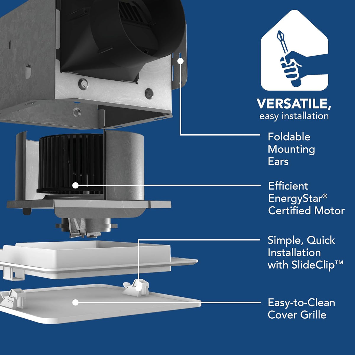 Broan-NuTone Bathroom Exhaust Fan – Easy Retrofit Without Attic Access, Ultra Quiet 0.9 Sones, Effective Ventilation at 60 CFM ENERGY STAR Certified Moisture and Odor Control