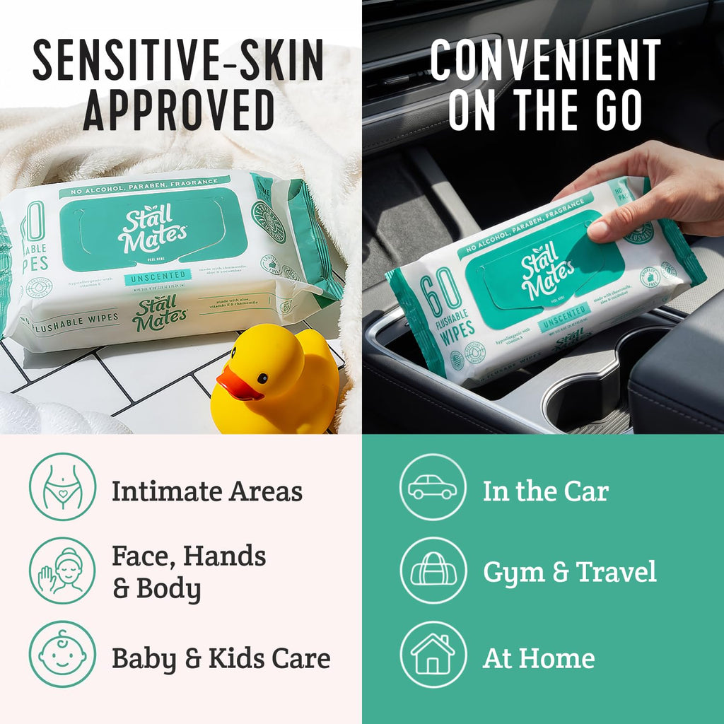 Flushable Wipes, 60-Wipe Home Pack, Unscented, 4 Pack