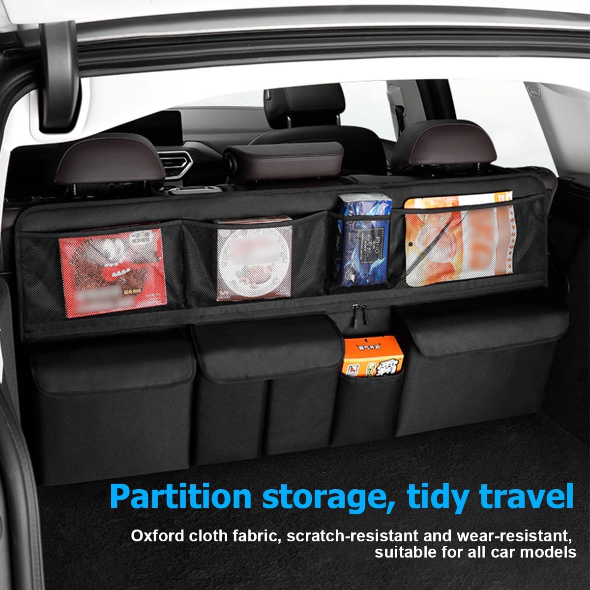 Car Trunk Organizer, Large Capacity Vehicle Backseat Hanging Storage Bag with 9 Pocekt, Space Saving Auto Seat Back