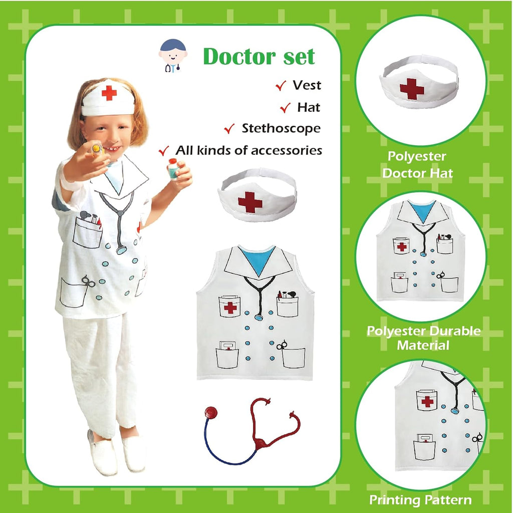 6 Sets Dress Up Trunk for Kids, Pretend Halloween Costumes includes Fireman/Doctor/Police/Pirate/Workerman/Chef