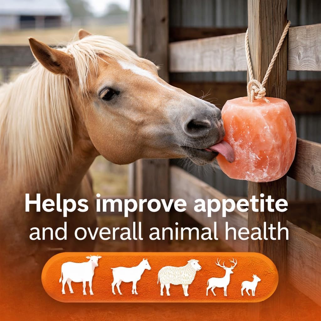 6 Premium Himalayan Pink Salt Lick Blocks with 36 Inch Hanging Rope for Deer, Horses, Cattle, Goats, Sheep &