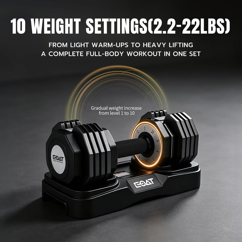 22/33 lbs Pair/Single Adjustable Dumbbells Set,Premium Quick Adjust, 10 in 1 Adjustable Dumbbell Set for Men and