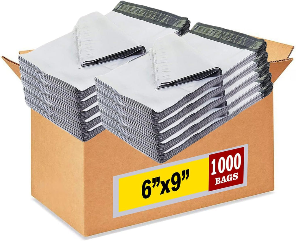 White Poly Mailers 6x9 Inch 1000 Pack I Size #1 Self-Seal, Waterproof, Tear-Resistant Plastic
