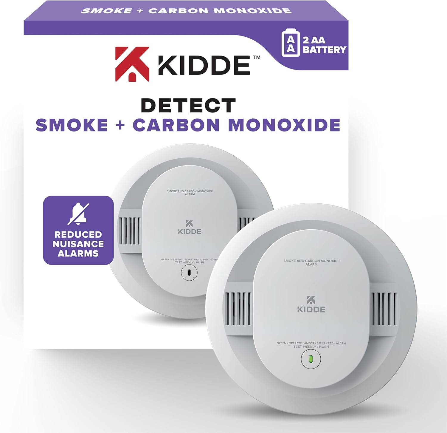 Smoke and Carbon Monoxide Detector, AA Battery Powered with LED Status Lights, 85 dB Alarm, 5 inches, 30CUDR, 1 Pack