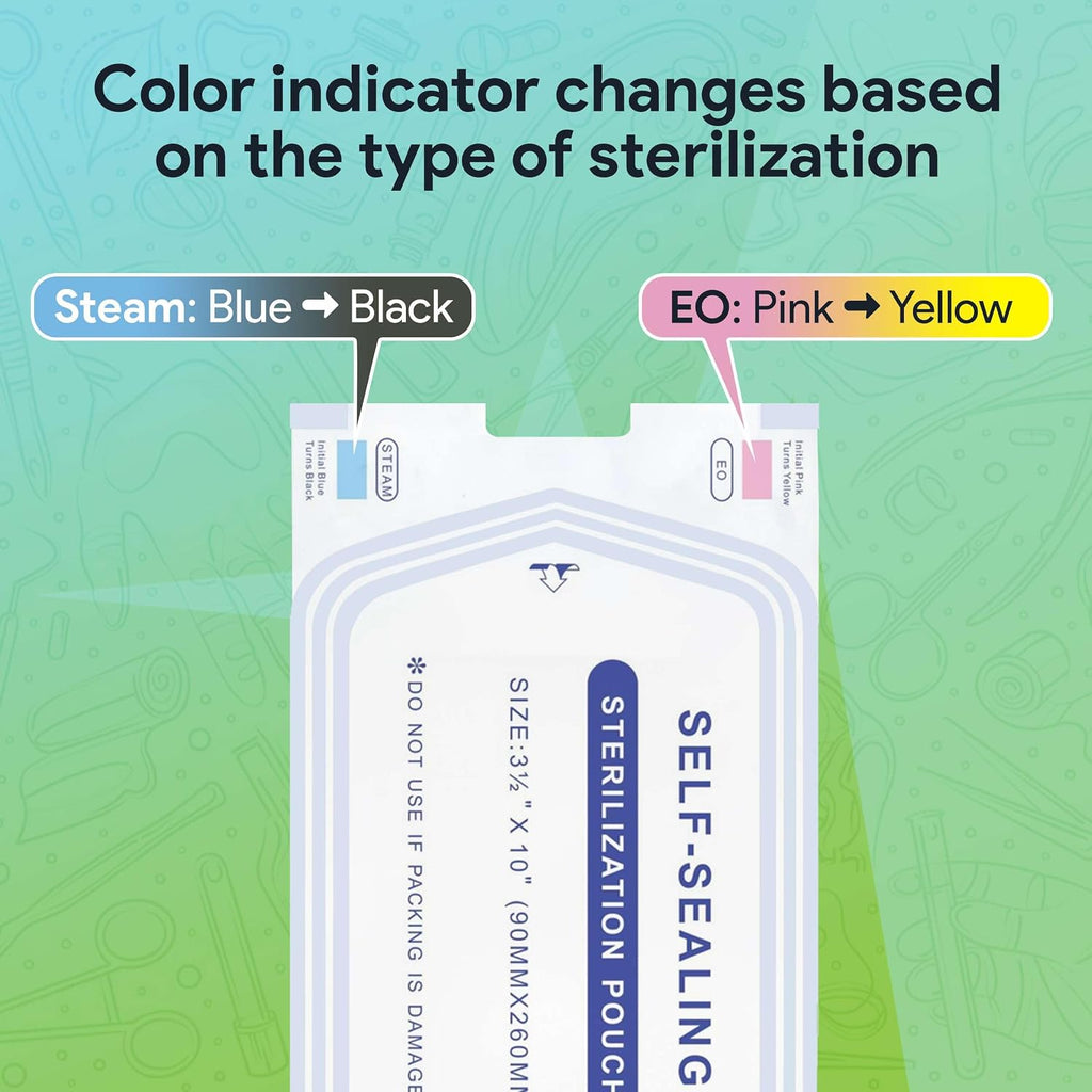 Self Seal Sterilization Pouches 3.5 x 10-50 Disposable Sterilizers for Cleaning Tools and Dental Offices