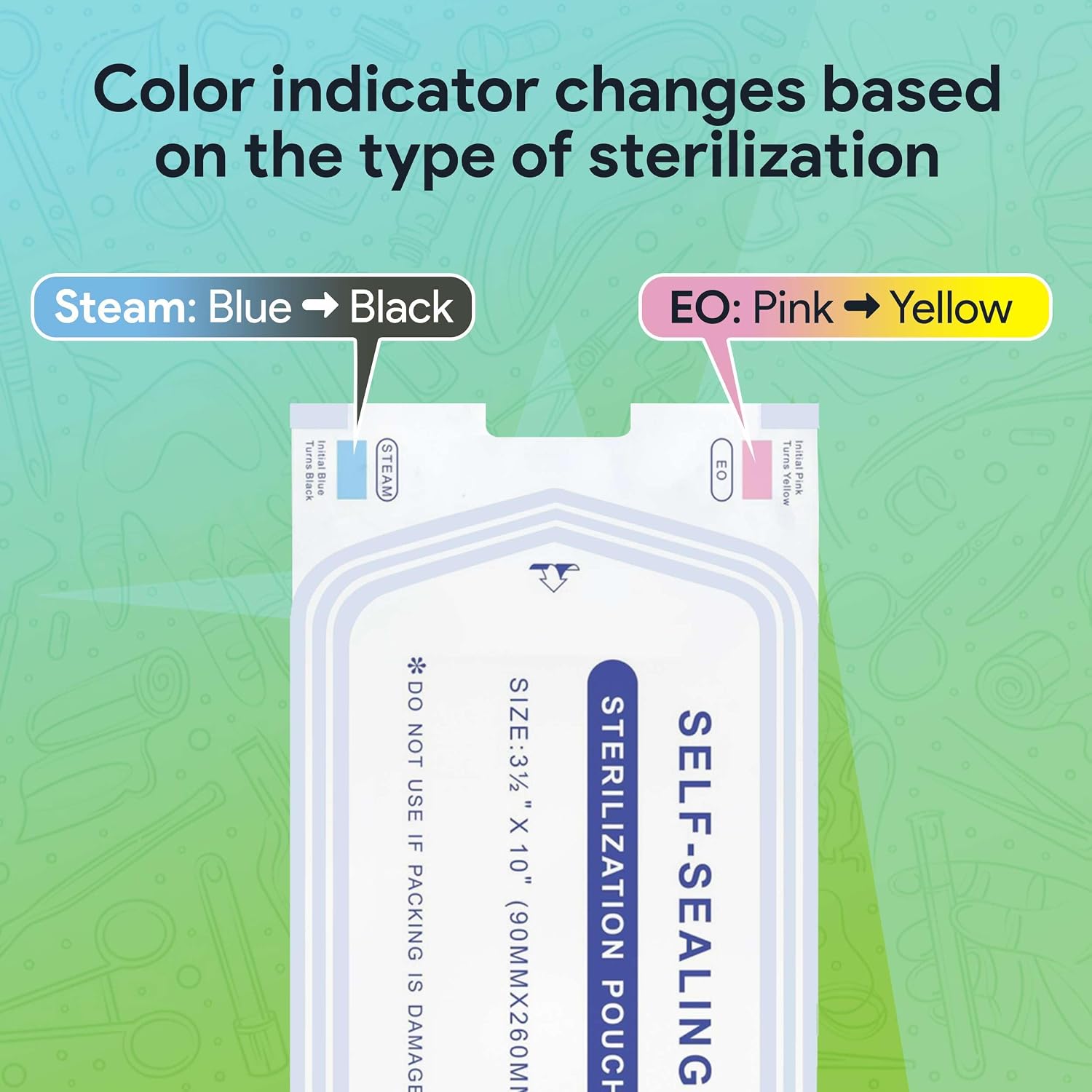 Self Seal Sterilization Pouches 3.5 x 10-50 Disposable Sterilizers for Cleaning Tools and Dental Offices