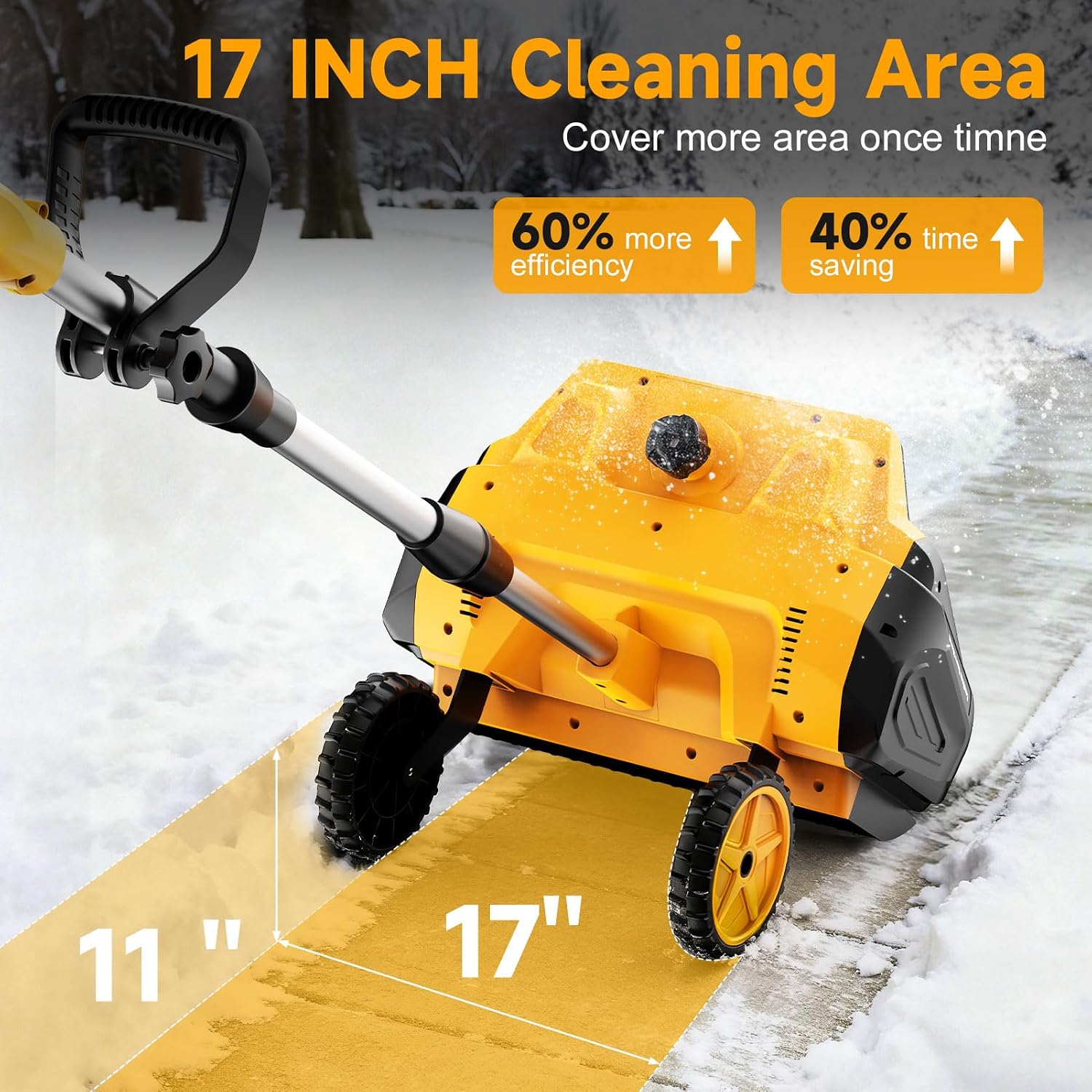17-Inch Cordless Snow Shovel with Wheels, 9000mAh Brushless Electric Snow Blower Battery Powered, 26Ft Snow Thrower