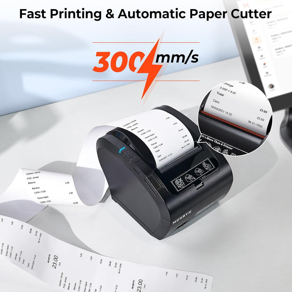Bluetooth Thermal Receipt Printer 80mm White USB Serial Ethernet | Compatible with Android Windows PC and iOS, does