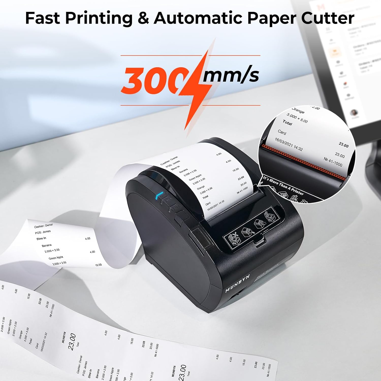 Bluetooth Thermal Receipt Printer 80mm White USB Serial Ethernet | Compatible with Android Windows PC and iOS, does