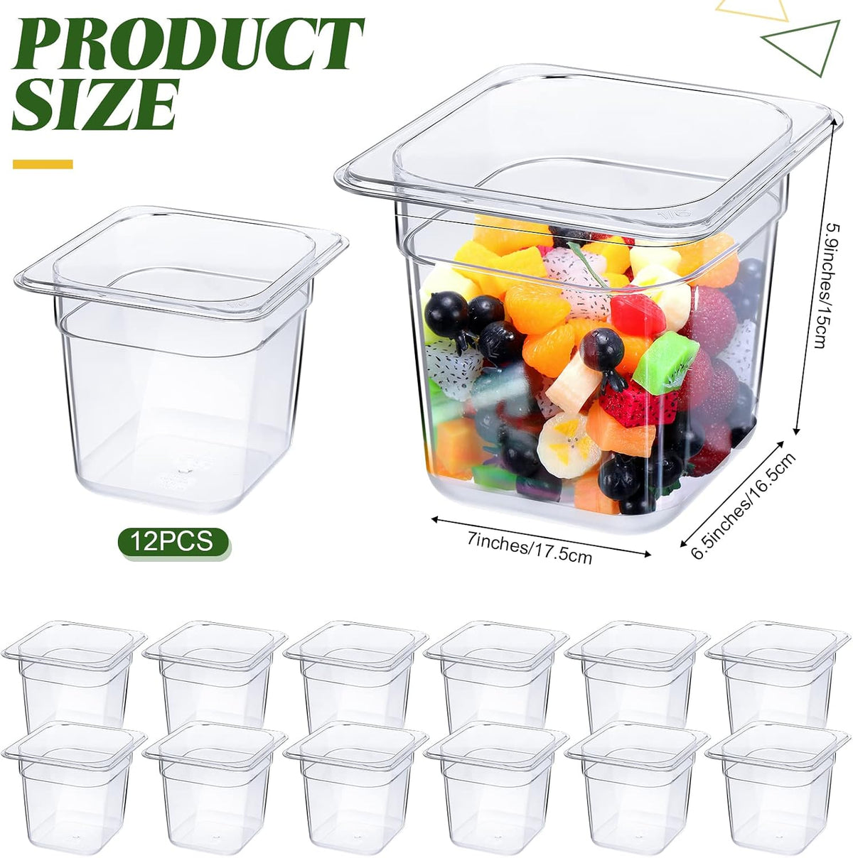 12 Pcs 1/6 Size Clear Plastic Food Pans Stackable,6'' Deep