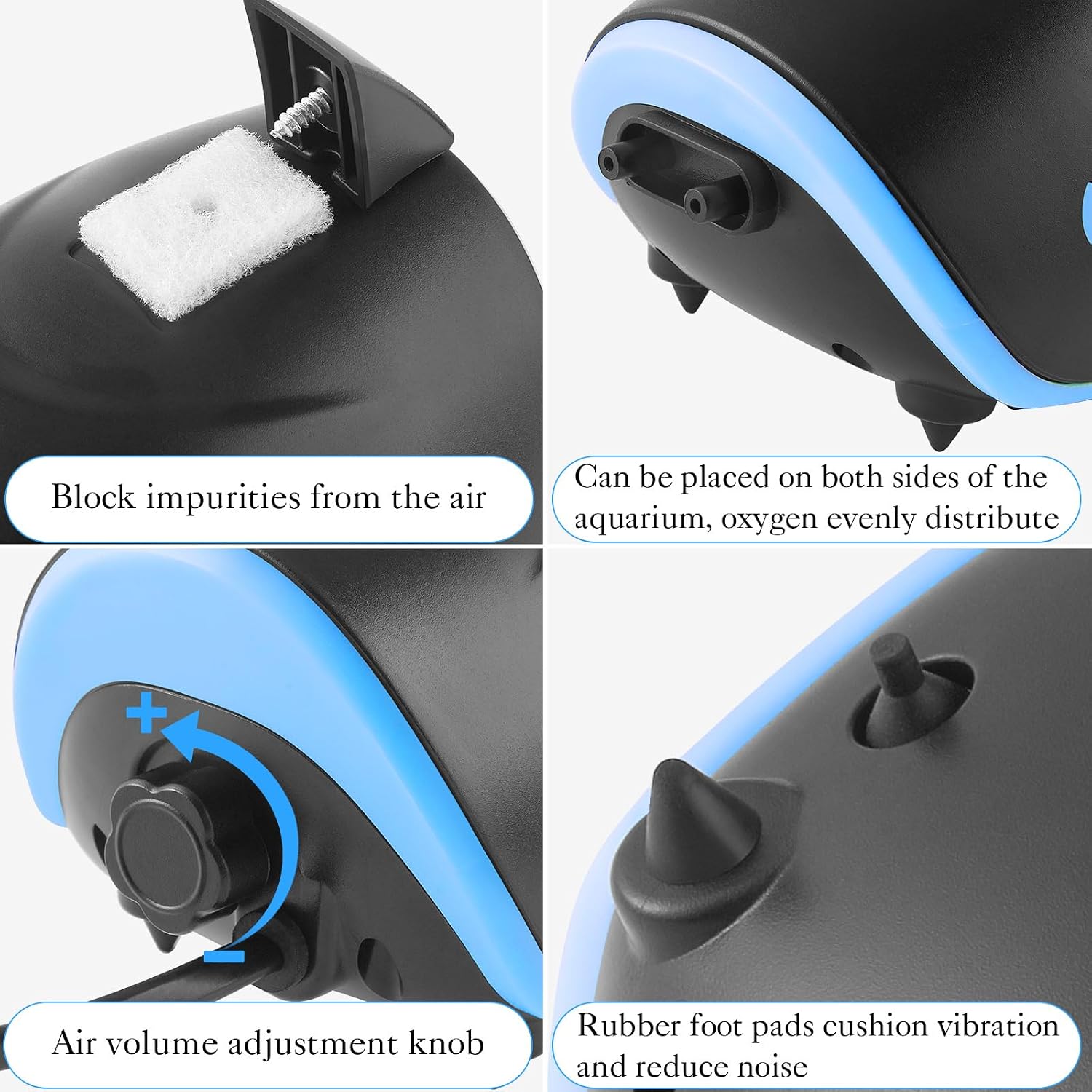 3W Quiet Aquarium Air Pump: 80GPH Adjustable Fish Tank Air Pump with Dual Output, Powerful Shark-Shaped Aquarium
