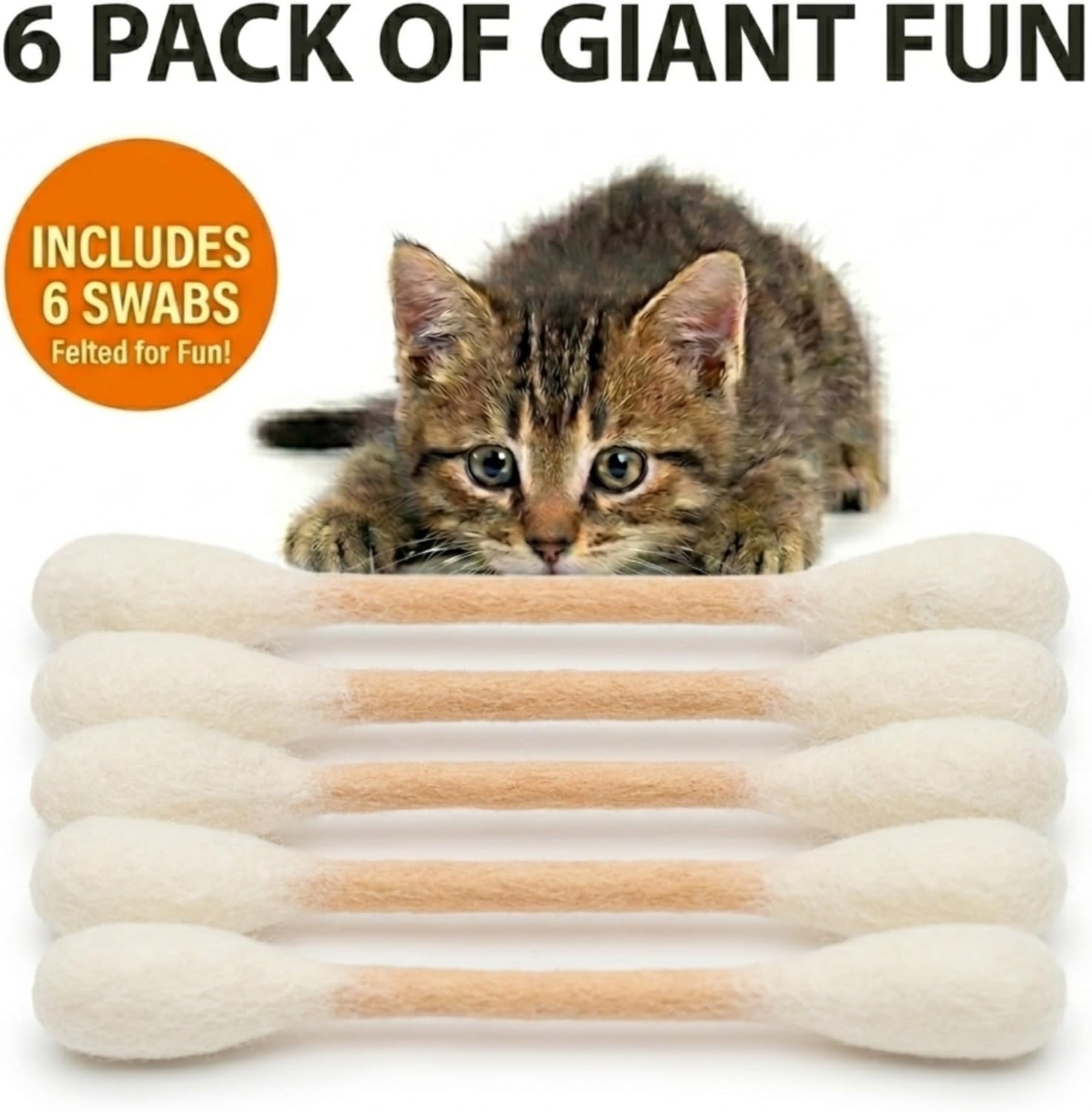 Swabs Cat Toys with Catnip - 6 Pk | Durable for Chew, Cute Cat Toys Interactive Kitty for Boredom, Exercise, & Play |