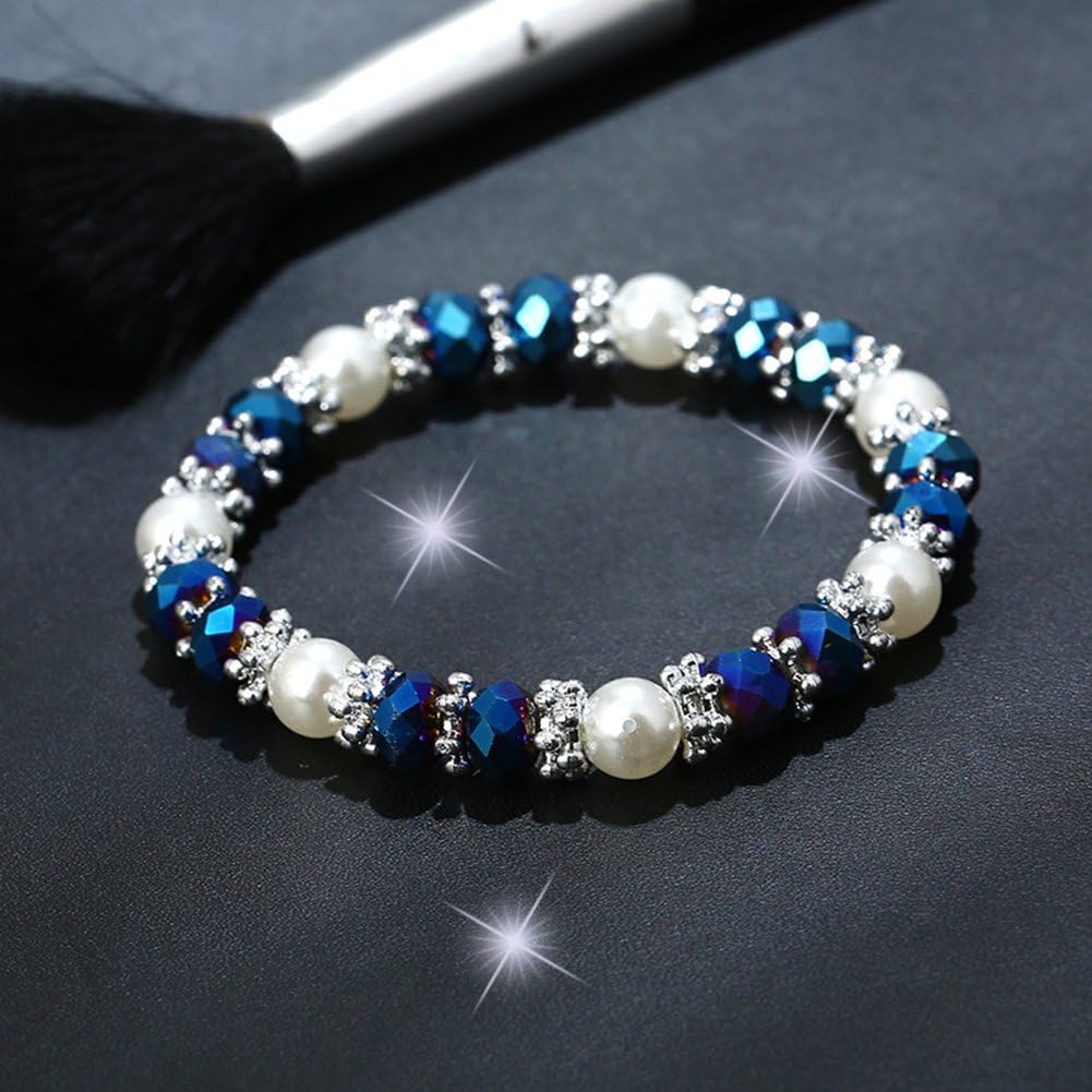 Stylish Bracelet Shiny Colorful Rhinestone Faux Pearl Bracelet Bangle Women Jewelry Birthday Gift - Black Useful