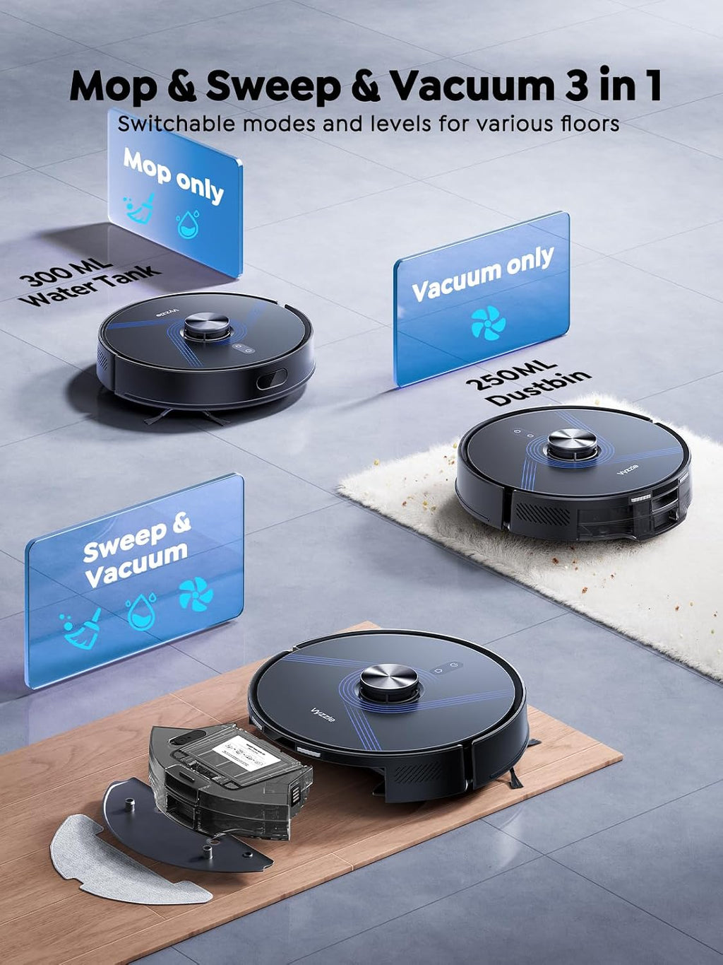 Robot Vacuum and Mop, 8000Pa for Pet Hair, Carpet, Hard Floors, E20 | 60 Days Self-Emptying, Lidar Navigation, Smart