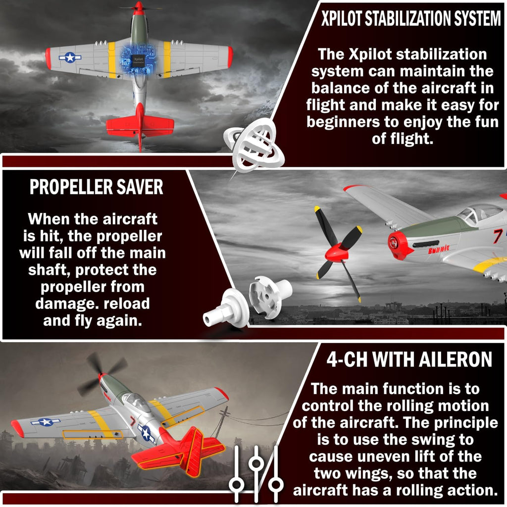 4 Channel RC Plane, Ready to Fly Aerobatic Aircraft, Easy Control for Beginners, P51 Mustang RC Airplane Best Gift