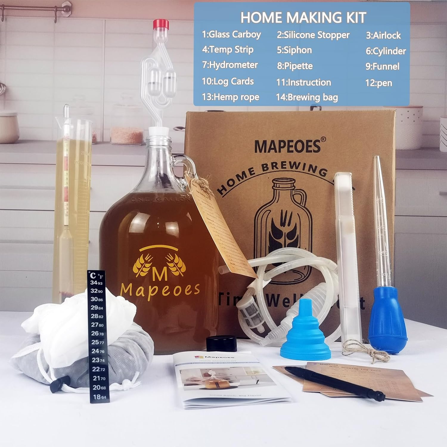 Complete Home Brewing Kit for Mead Wine Beer Cider Starter Set | 1 gal Glass Carboy Fermenter with Brew Bag