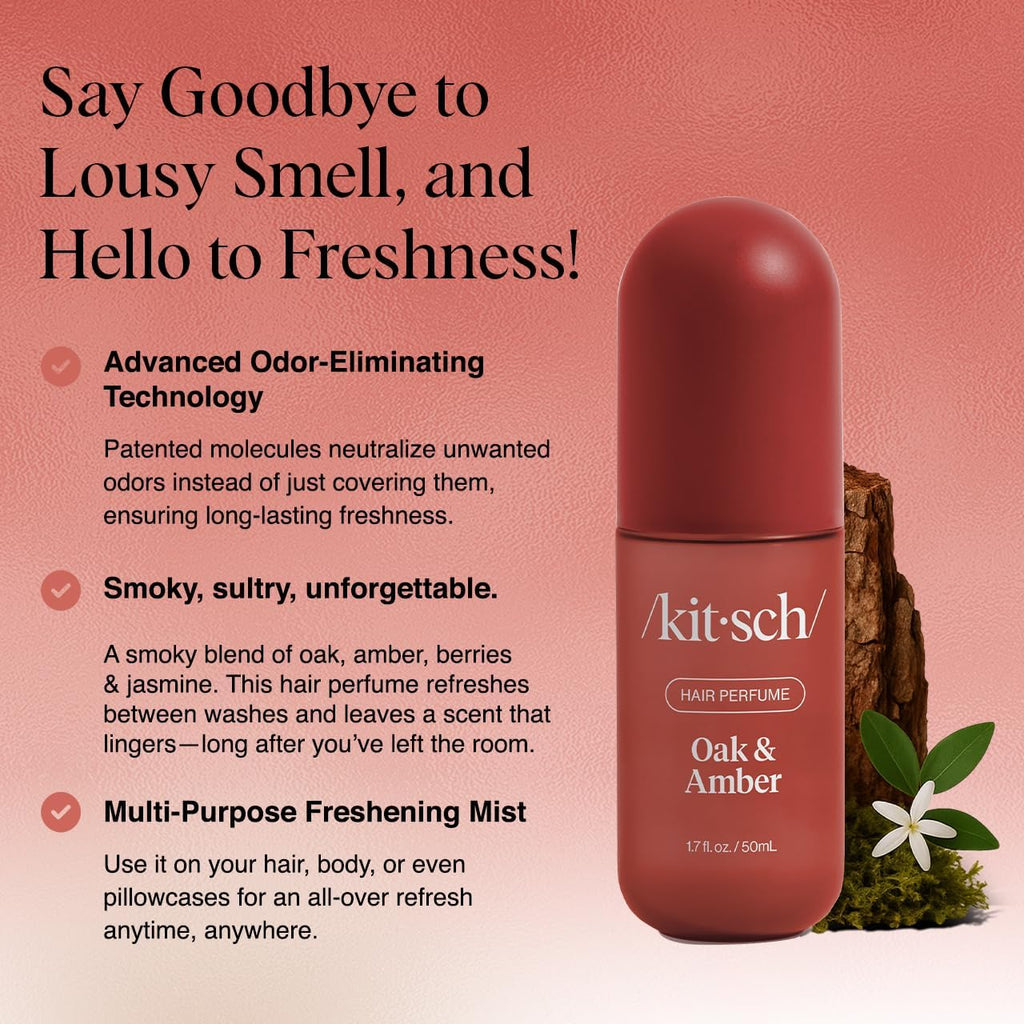 Hair Perfume for Women – Hair Spray & Body Mist – Oak & Amber, 50mL | Clean, Deodorizing & Patented Odor-Eliminating