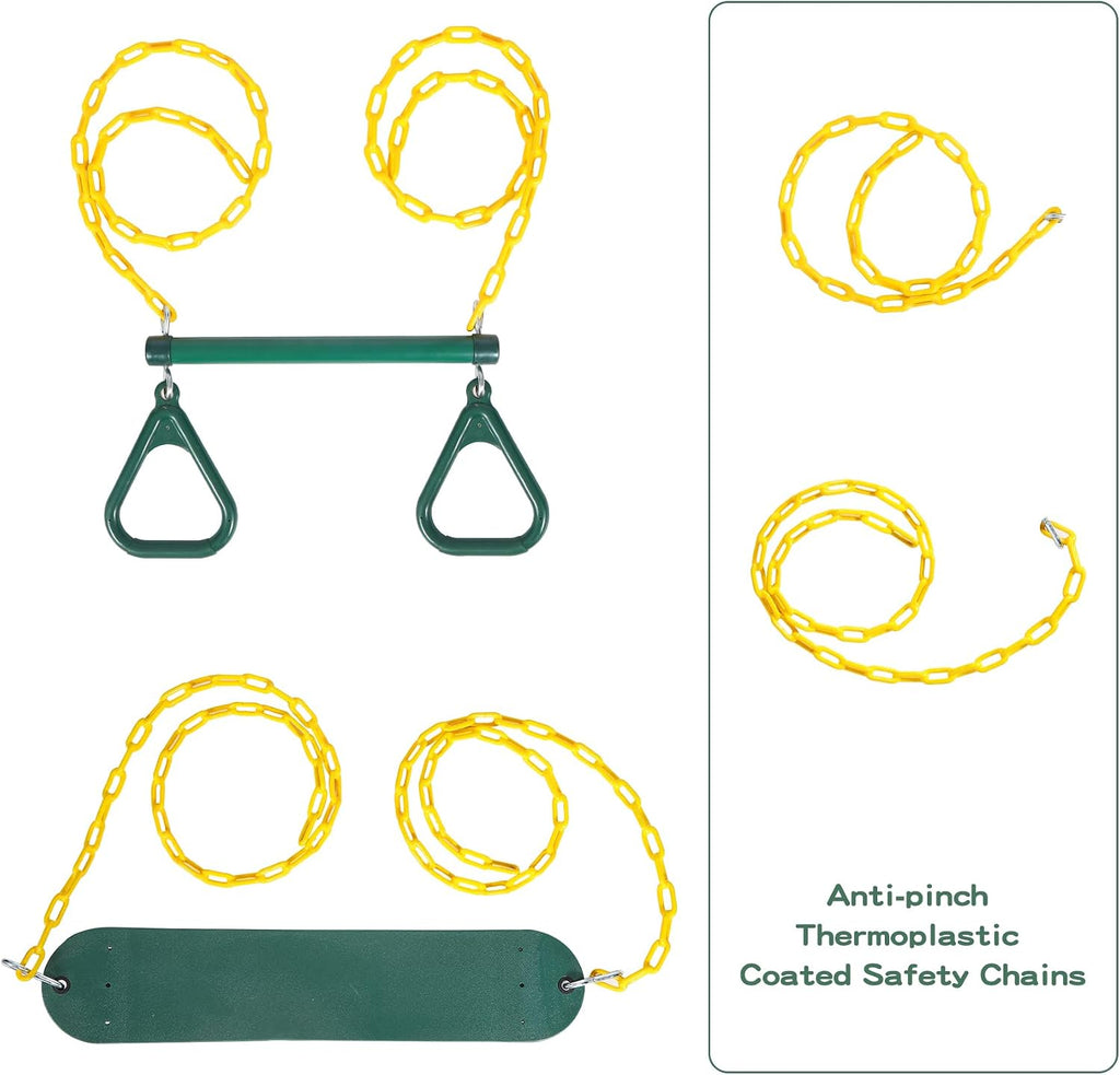 Trapeze Swing Bar Rings and Swing Seat for Kids,Heavy Duty Safe Playground Swings Set Replacement for Children's