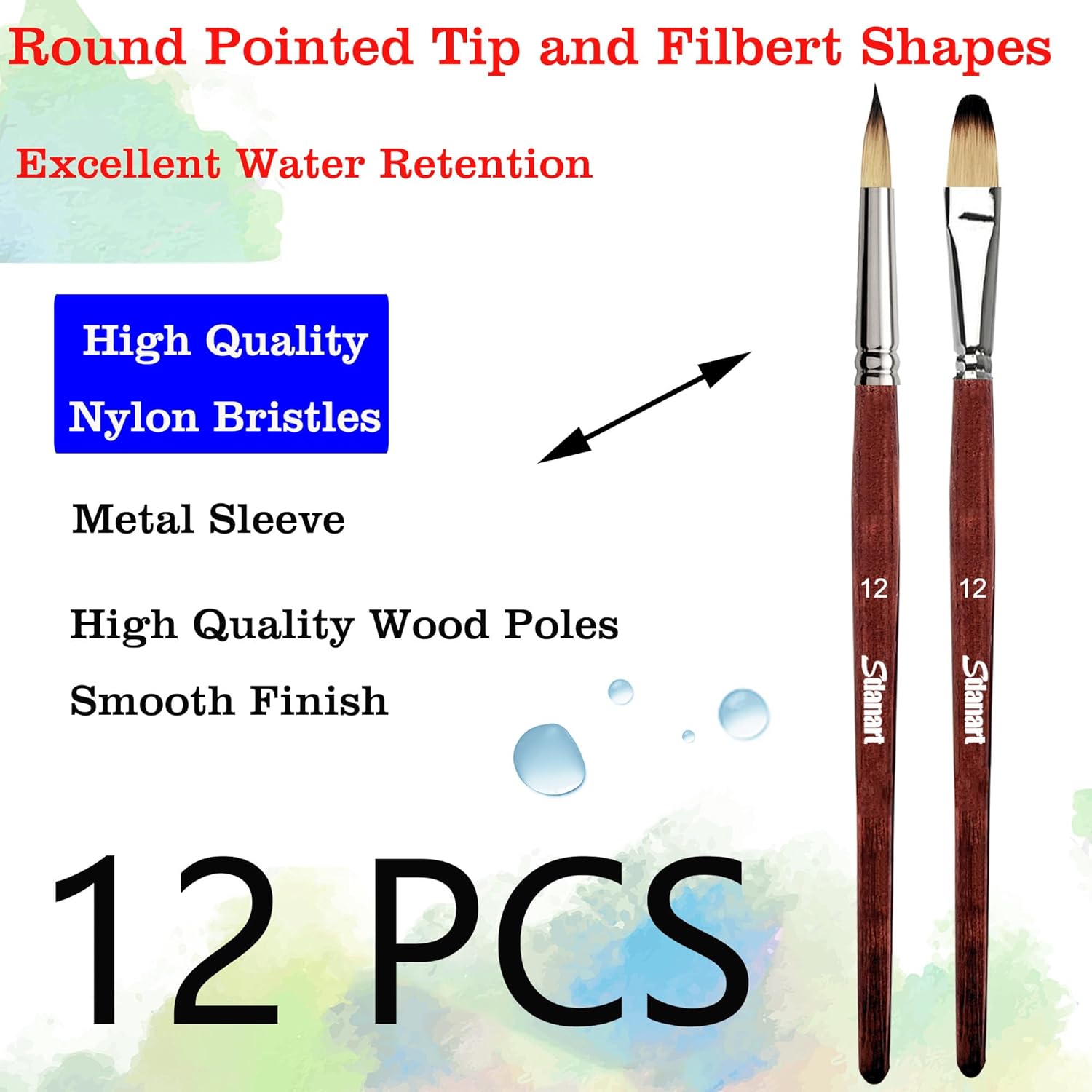 12 pcs Acrylic Paint Brushes Set,6 Professional Round Pointed Tip Paintbrushes and 6 Filbert Artist Paintbrush for
