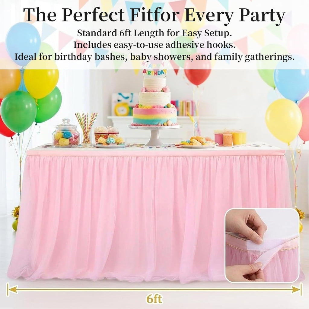 Pink Tulle Table Skirt - 6Ft Tutu Table Skirt for Party Table Decor
