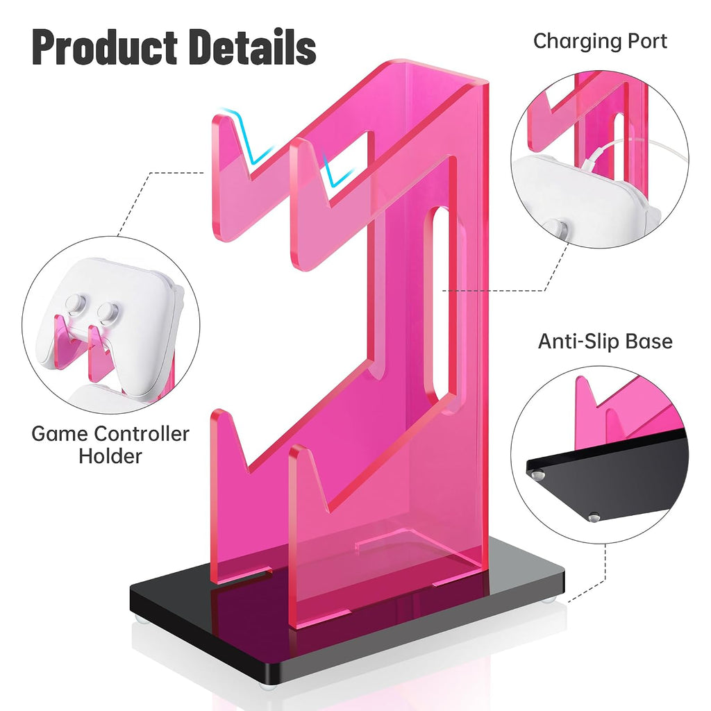 Rose Pink Acrylic 2-Tier Universal Game Controller Headset Holder Stand for PS5 Xbox ONE Switch Colorful Controller