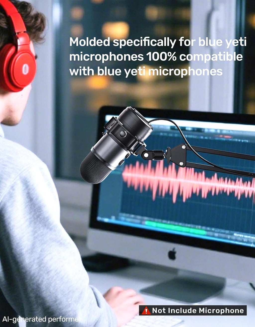 Custom Built Shock Mount with Pop Filter for Blue Yeti Microphones, Black | Metal Outer Ring, Anti-Vibration