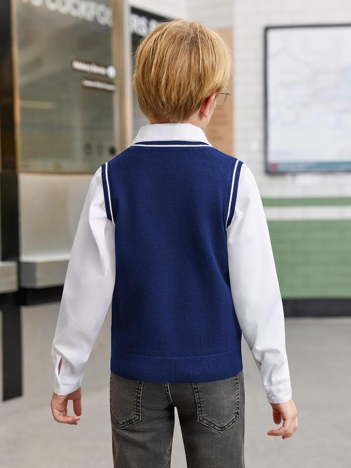 Boys Sweater Vest Kids Uniform Vest Casual V Neck Knit Pullover Sweater 5-14Y