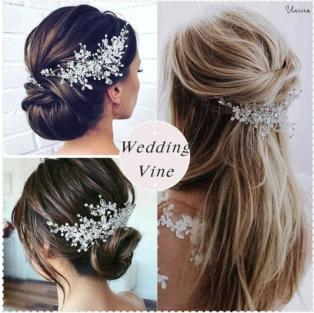 Bride Flower Wedding Hair Vine Crystal Bridal Hair Piece Rhinestone Party Hair Accessories Leaf Hair Jewelry Bead