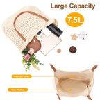 Crochet Beach Bag Summer Purse Boho Small Tote for Women, Beige