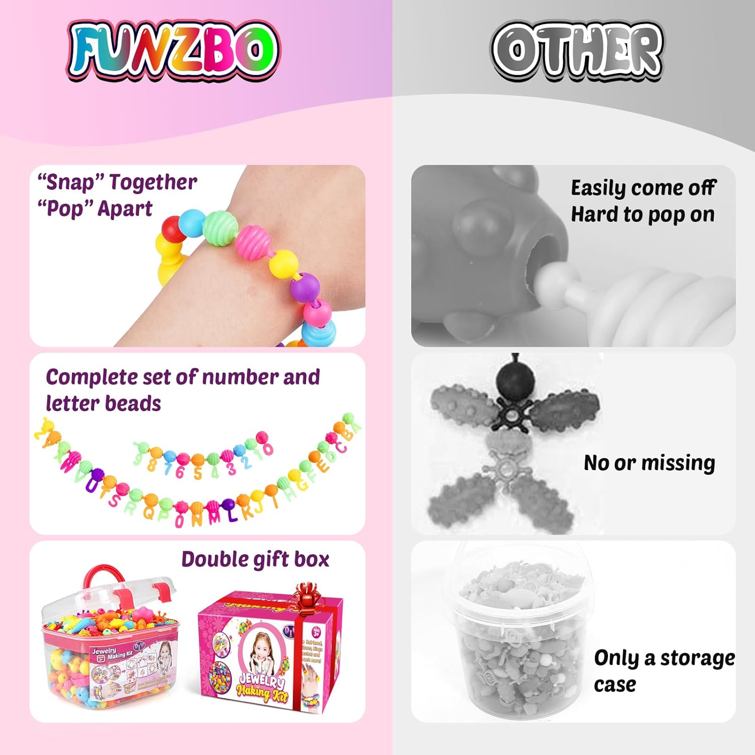 520+ Snap Pop Beads - Jewelry Making Beads Charms Style Craft Kit, Arts and Crafts for Kids Ages 4-8, Toys for 3 4 5
