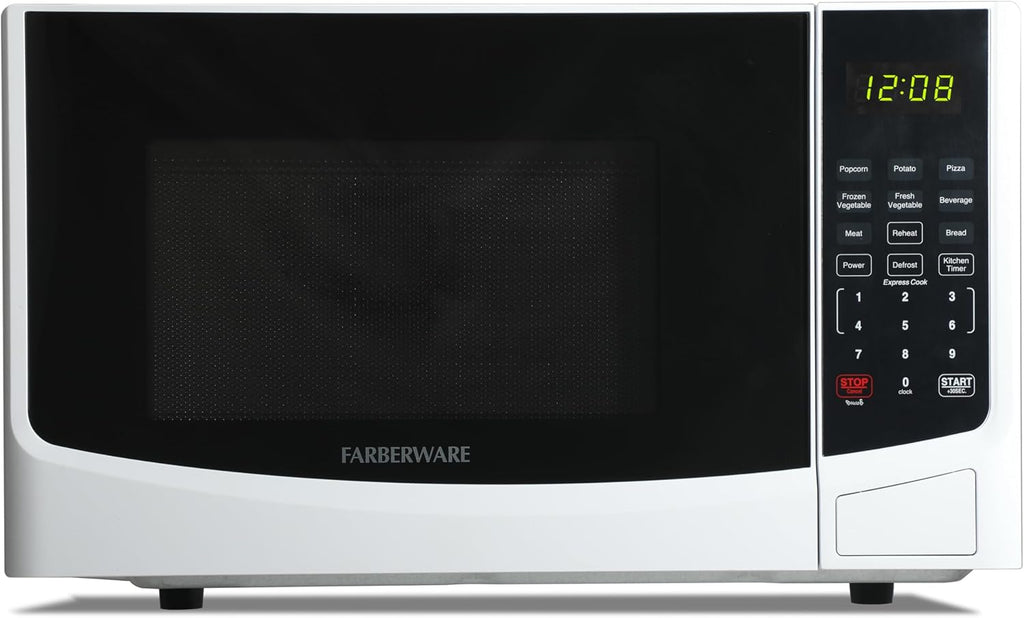 0.9 Cu. Ft. Countertop Microwave Oven – 900W Power, Auto Cook Settings, Defrost, and Safety Lock – White