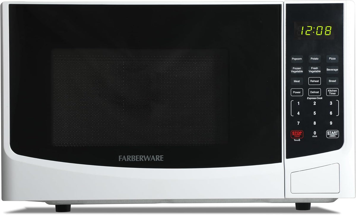 0.9 Cu. Ft. Countertop Microwave Oven – 900W Power, Auto Cook Settings, Defrost, and Safety Lock – White